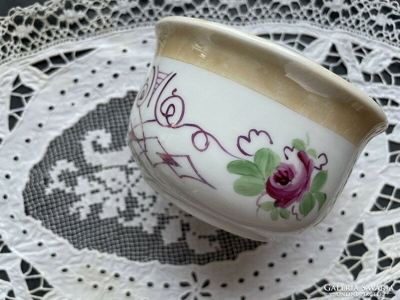 Old, thick-walled stoneware cup, coma mug Viennese rose, luster