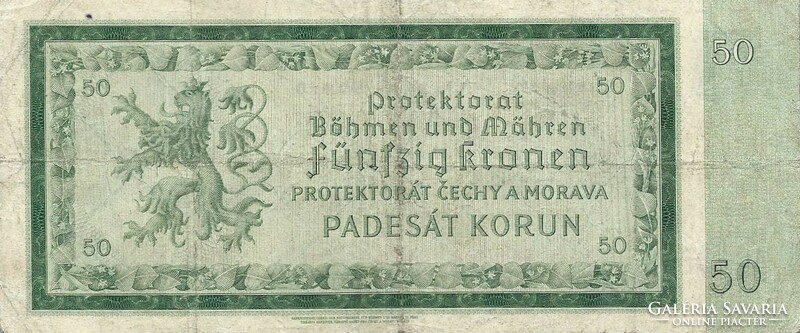 50 Korun crown kronen 1940 Czech Moravian Protectorate 1.