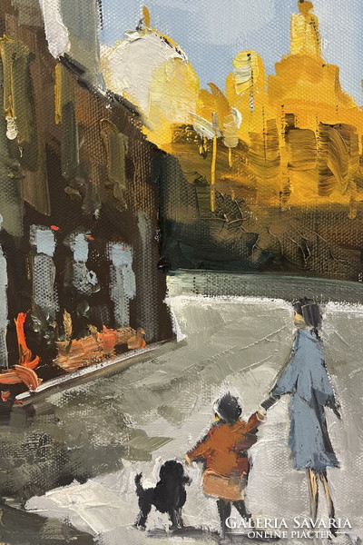 T.Varga: street detail, oil painting