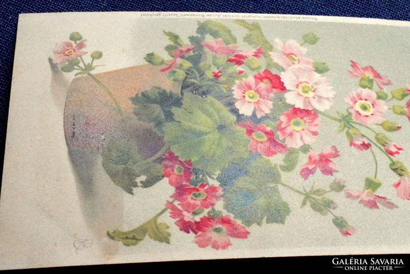 Antik művész litho képeslap  - virág