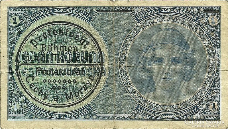 1 Koruna koruna koruna krone 1940 Czech Moravian Protectorate stamped rare 1.