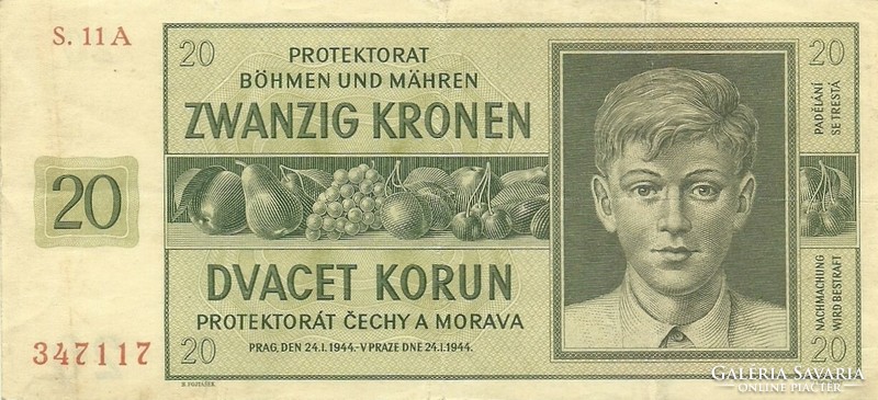 20 Korun crown kronen 1944 Czech Moravian Protectorate 2.