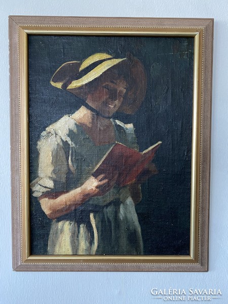 Reading lady in hat impressionist oil painting