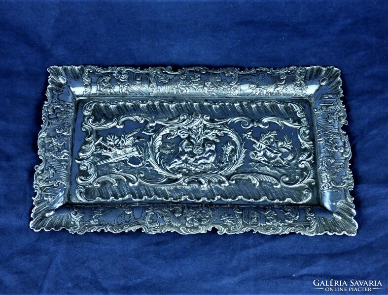 Sumptuous, antique silver business card tray, German, ca. 1890!!!