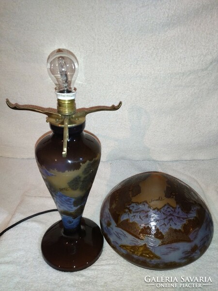 Rare, beautiful, colorful patterned Galle lamp with lower and upper sky, 55cm high