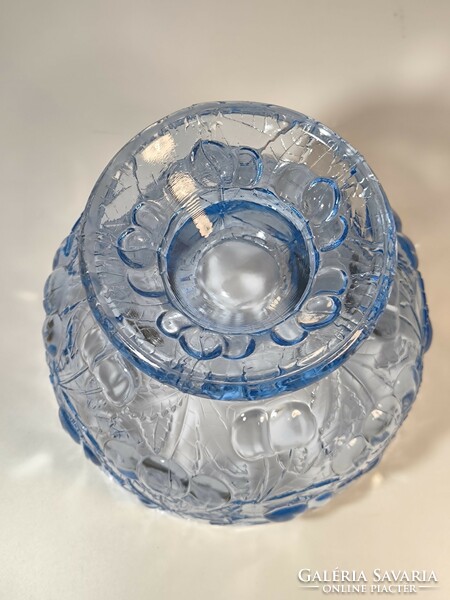 Barolac blue glass serving bowl with cherry pattern, centerpiece