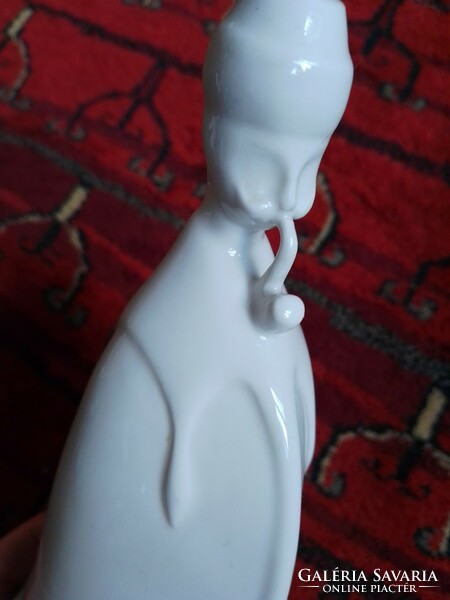 Aquincum porcelain shepherd boy with a pipe, white glazed figure statue, flawless display case nipp