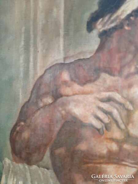 Férfi akt festmény  / Michelangelo  Salamon /  alapján 1900-as évekből   Nagyméretű