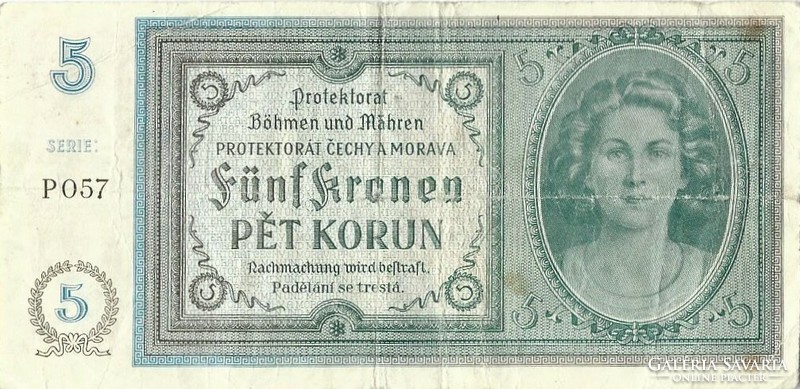 5 korun korona kronen 1942 Cseh Morva Protectorátus 4.