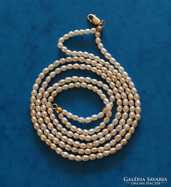 Beautiful two-row genuine cultured pearl necklace with gold-plated silver fittings