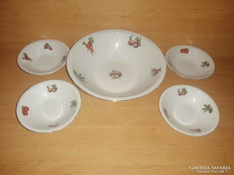 Alföldi porcelain serving bowl with vegetable pattern, with 3+1 small bowls (2p)