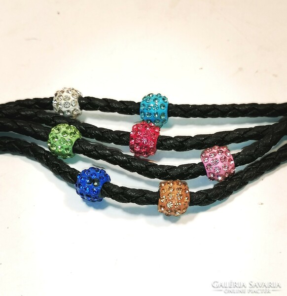 Black bracelet with colorful rhinestone beads (1171)