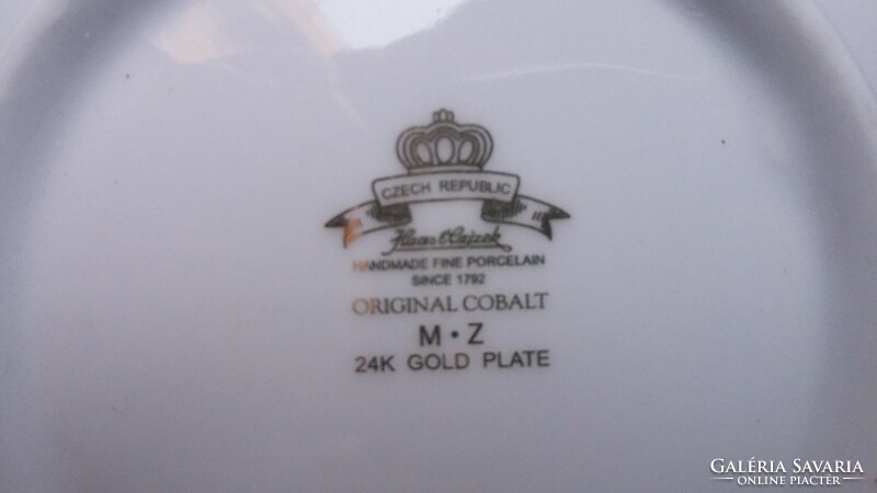 Haas & czjzek original cobalt gilded porcelain coffee / tea cup - plate set Baku skyline
