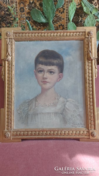 Painting by Mihály Kovács in a gilded frame