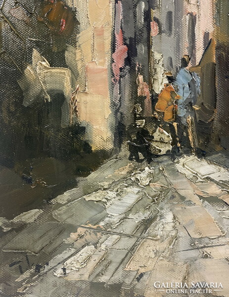 T.Varga: old town alley, oil painting