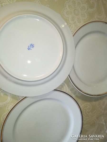 3 Great Plains porcelain white plates with gold border