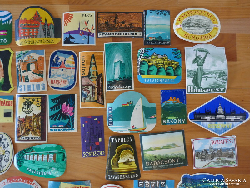 55 retro stickers with Hungarian cityscapes.