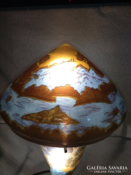 Rare, beautiful, colorful patterned Galle lamp with lower and upper sky, 55cm high