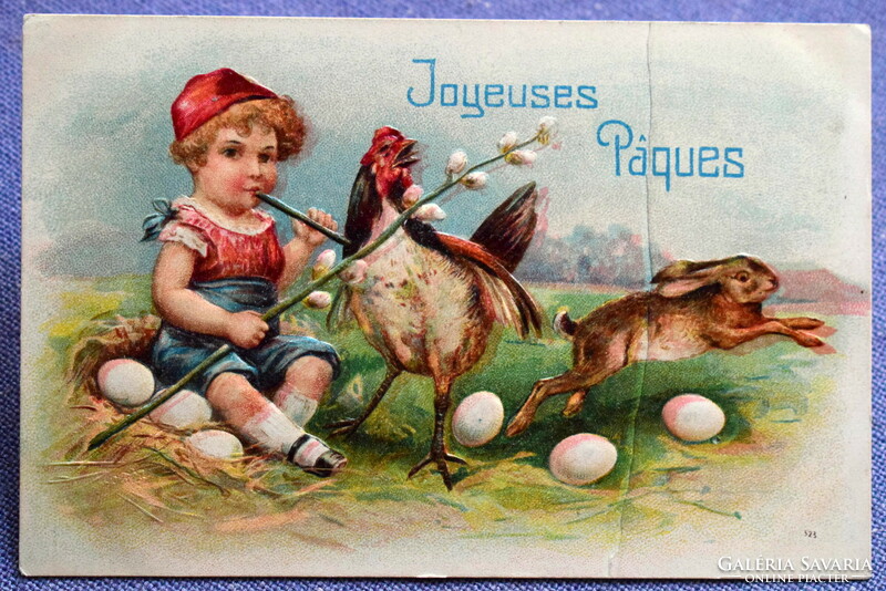 Antik dombornyomott Húsvéti  üdvözlő képeslap  - nyomdahibás