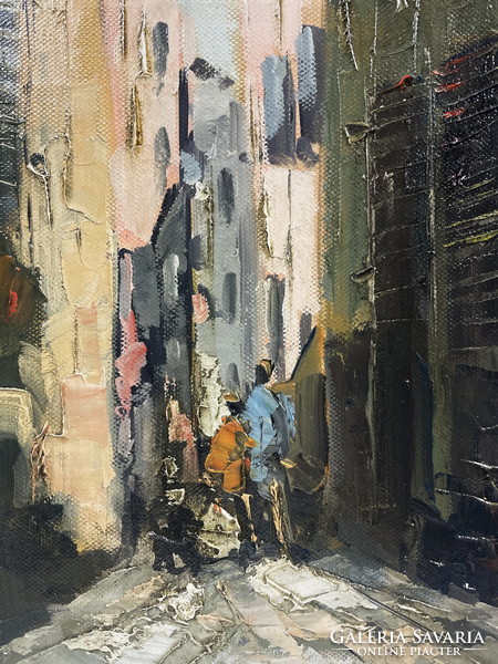 T.Varga: old town alley, oil painting