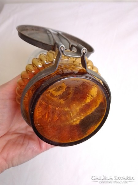 Antique old kitchen wall/table kerosene lamp amber glass body spotlight marked cylinder