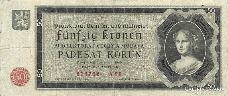 50 korun korona kronen 1940 Cseh Morva Protectorátus 1.