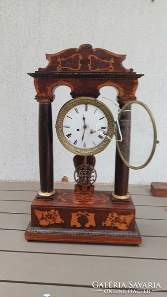 Antique mantel clock biedermeier marquetry table clock bim-bam