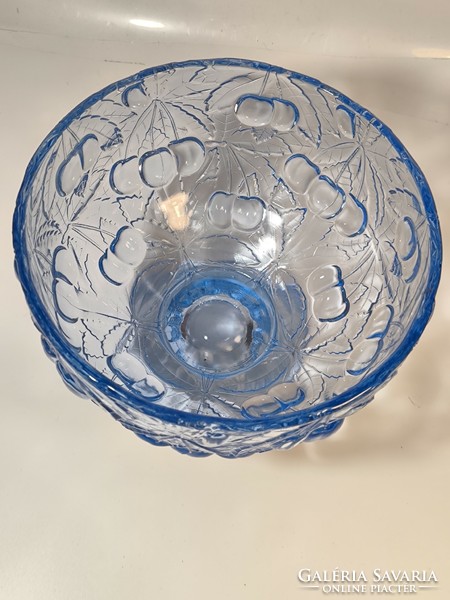 Barolac blue glass serving bowl with cherry pattern, centerpiece