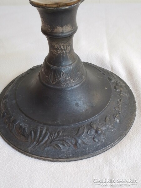 Antique old table kerosene lamp glass tank art nouveau spaiater metal base 42 cm