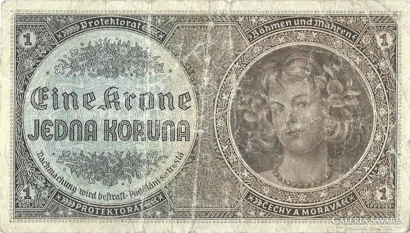 1 korun korona koruna krone 1940 Cseh Morva Protektorátus 2.