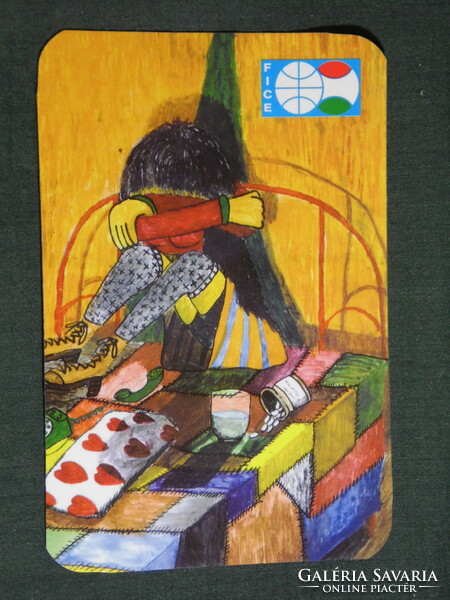Kártyanaptár, FICE,segitség,tanács,védelem gyerekeknek,grafikai rajzos, 1999, (6)