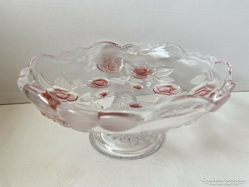 Wonderful looking Walther glas pedestal table, pink centerpiece, decorative glass