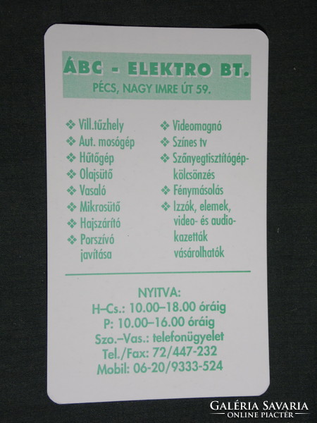 Kártyanaptár, ÁBC Elktro Bt háztartási elektromos műszaki üzlet, Pécs, 1999, (6)
