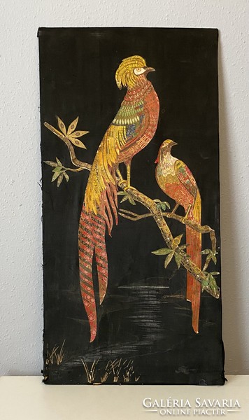 Cigar ring paper exotic Mediterranean parrot birds canvas decoration picture 48 x 95