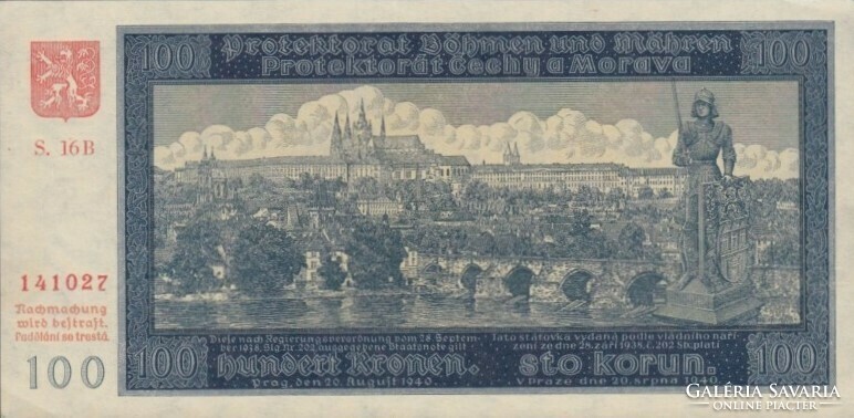 100 Korun crown kronen 1940 aunc ii. Issue Czech Moravian Protectorate 2. Not perforated