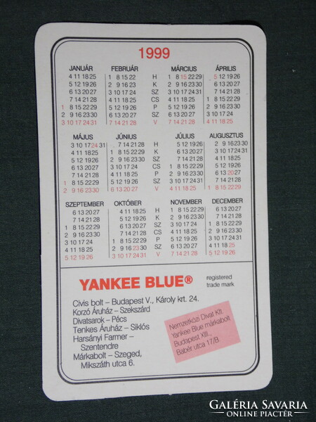 Card calendar, yankee blue clothing fashion stores, Budapest, Pécs, Skiklos, Szentendre, 1999, (6)