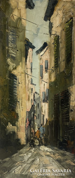 T.Varga: old town alley, oil painting