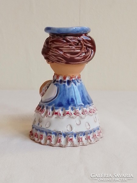 Old marked glazed ceramic clay girl figure with lamp candle holder candle holder