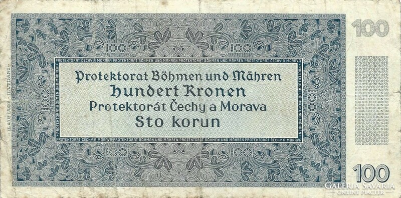 100 korun korona kronen 1940 II. kiadás Cseh Morva Protectorátus 2. Nem perforált