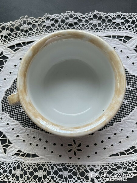 Old, thick-walled stoneware cup, coma mug Viennese rose, luster