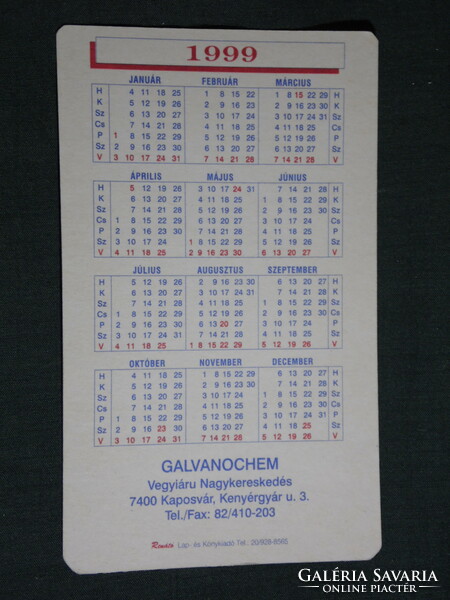 Card calendar, galvanochem chemical trade, store, Kaposvár, 1999, (6)