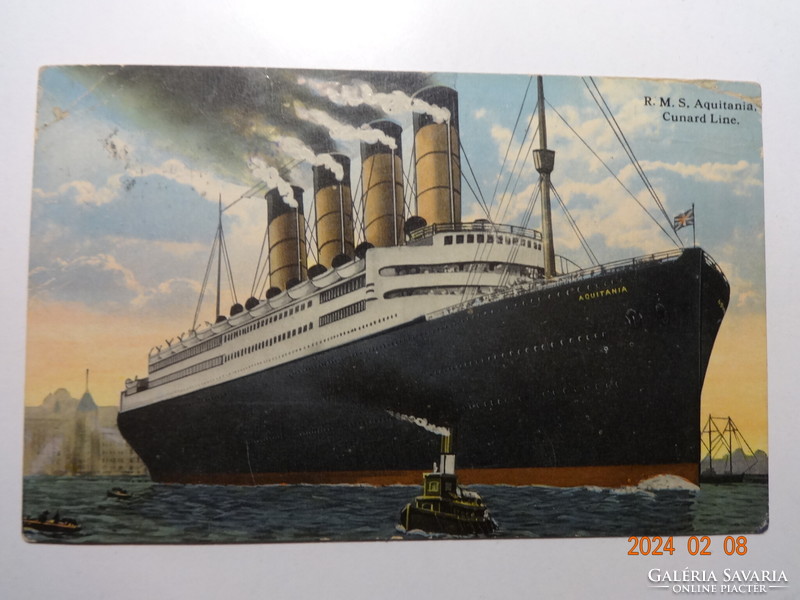 Régi, antik képeslap: R.M.S AQUITANIA óceánjáró, Cunard Line (1915)