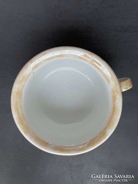 Old, thick-walled stoneware cup, coma mug Viennese rose, luster