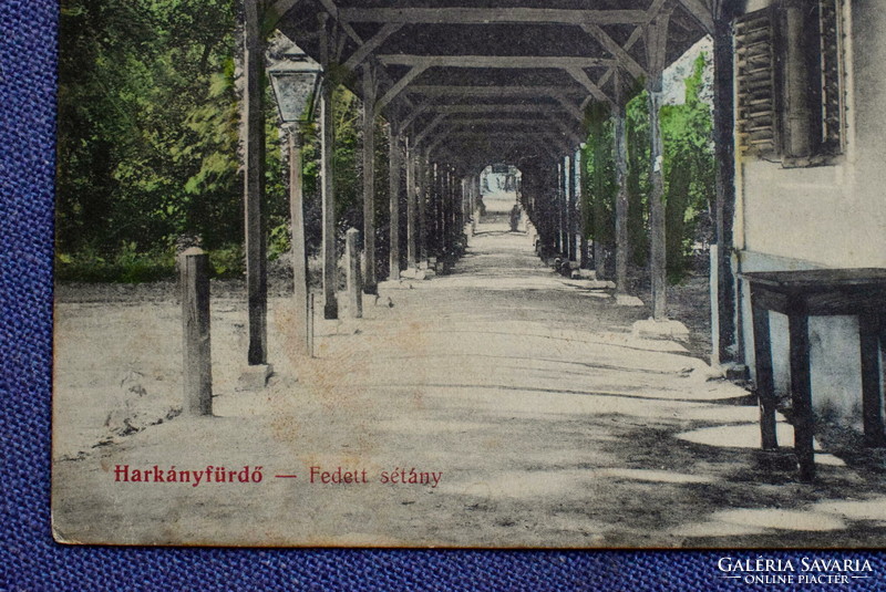 Harkányfürdő - covered promenade / colored photo postcard 1913 edition Mariska Feiler, ski lift