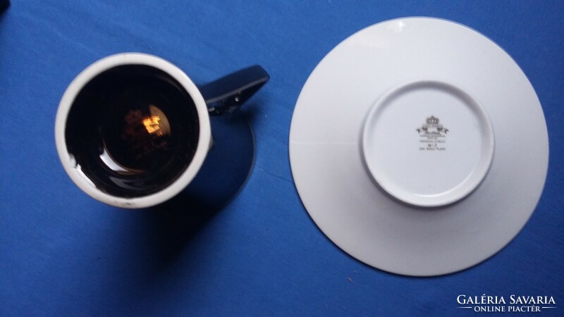 Haas & Czjzek originál cobalt aranyozott porcelán kávés / teás  csésze - tányér szett Baku látképe