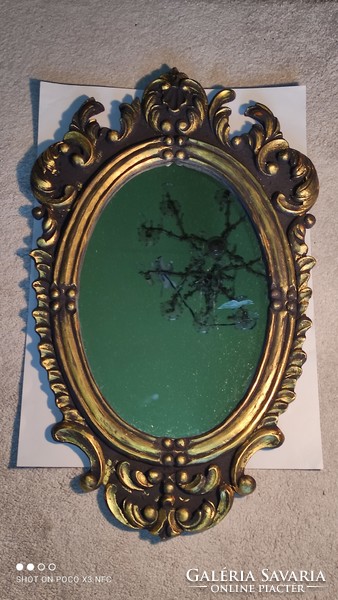 Vintage 85cm x 52cm good heavy carved wood framed mirror gorgeous black gold color Florentine pattern