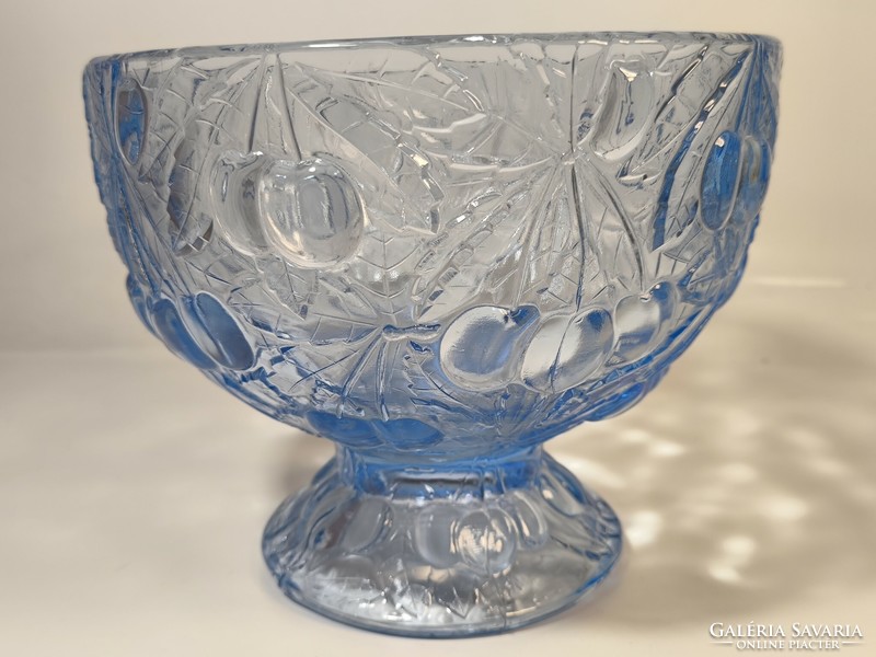 Barolac blue glass serving bowl with cherry pattern, centerpiece