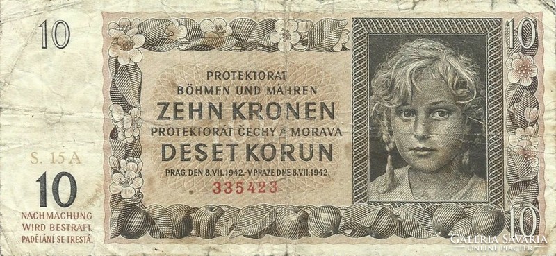 10 Korun crown kronen 1942 Czech Moravian Protectorate 1.