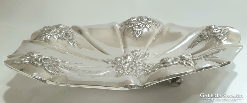 Bécsi rózsás ezüst asztalközép, kínálótál