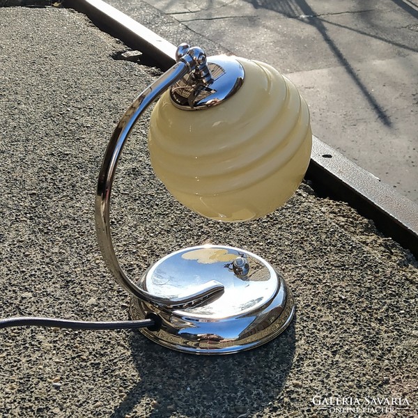 Art deco - streamline - bauhaus nickel-plated lamp renovated - ribbed, cream shade